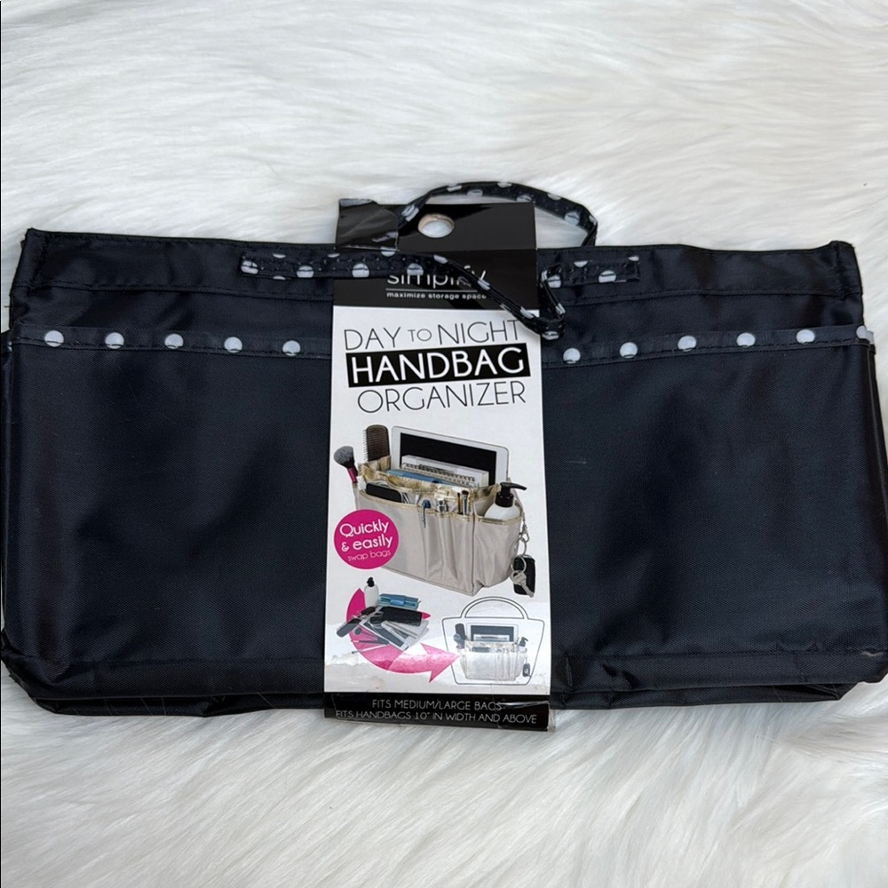 NWT Simplify Black & White Polka Dot Trim Day to Night Handbag Organizer